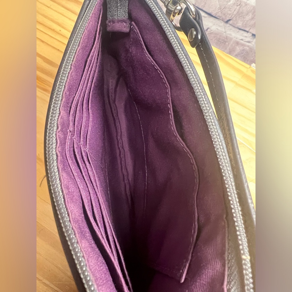 Coach Signature Gunmetal Gray Large Wristlet with Purple Lining - Picture 6 of 6
